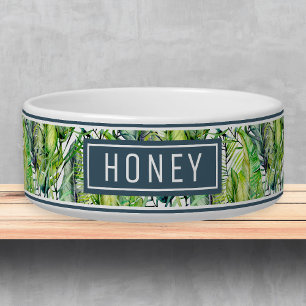 Écuelle Tropical Palm Tree Fronds Nom Modèle Pet Bowl