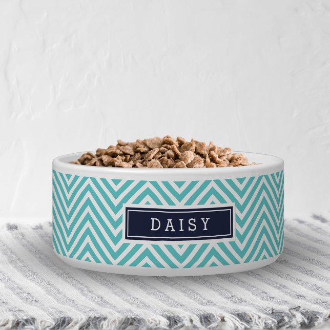Écuelle Turquoise et bleu marine Chevron Monogramme (Créateur téléchargé)
