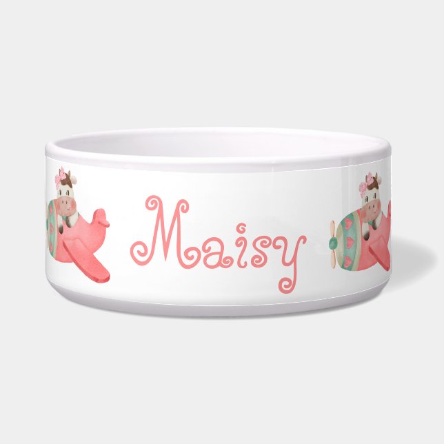 Écuelle Vache mignonne et avion, Aquarelle, Simple, Person (Devant)