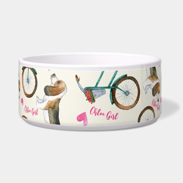 Écuelle Vélos tendance girly et nom de script rose pour an (Droite)