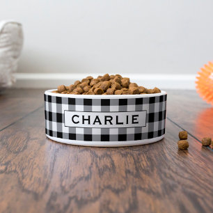 Écuelle Vérification de Gingham Noir Monogramme Nom de l'a