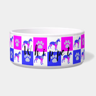 Écuelle Whippet Dog & Paw Hot Pink et Blue Dog Bowl