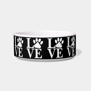 Écuelle White LOVE Word Chien Paws Motif Black Arrière - p