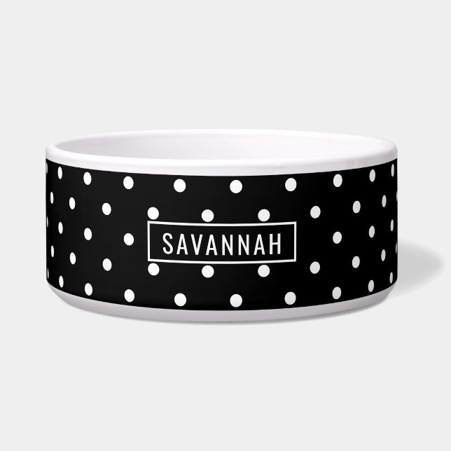 Écuelle White On Black Polka Dots Pattern With Custom Name (Devant)