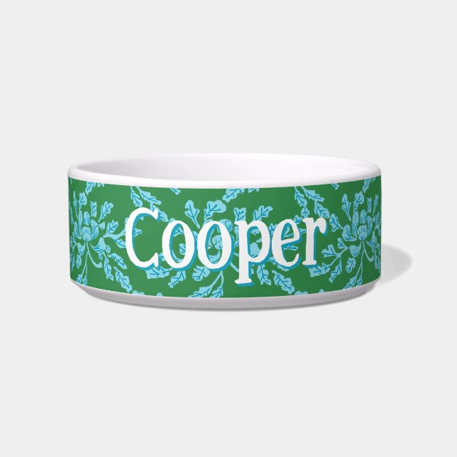 Écuelle Winding Peony Woodcut in Green and Aqua (Devant)