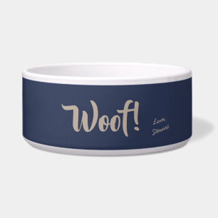 Écuelle Woof Cute Tan Text Marine Blue Personnalisé Animau