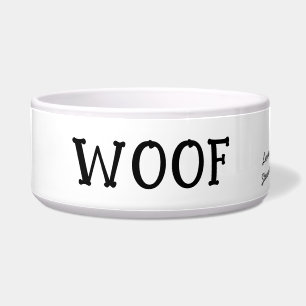 Écuelle Woof Cute Text Noir & Blanc Personnalisé Animaux