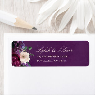 Ecugplant Paars Floral Return Address Label