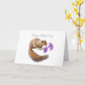 Écureuil aux fleurs violettes Carte de fête des mè (Fleur jaune)