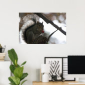 Écureuil avec affiche de semences rouges (Bureau à domicile)