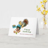 Écureuil avec boîte d'Acorns Carte d'anniversaire (Fleur jaune)