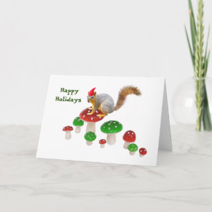 Écureuil avec carte de vacances Champignons rouges