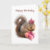 Écureuil avec Casquette rose et carte cadeau d'ann (Fleur jaune)