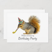 Écureuil avec souffleur Invitation de fête d'anniv (Devant / Derrière)
