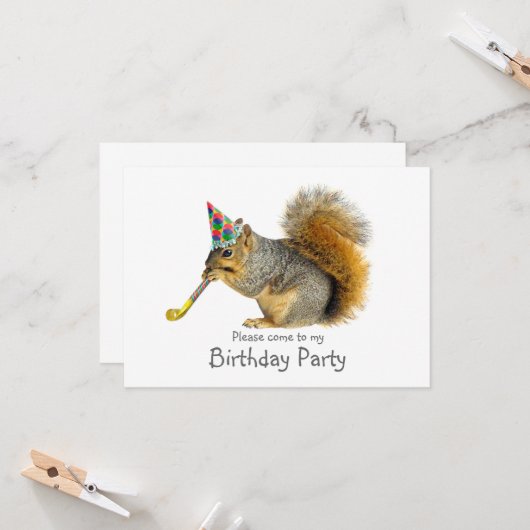 Écureuil avec souffleur Invitation de fête d'anniv (Devant/Arrière en situation)