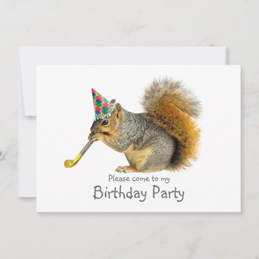 Écureuil avec souffleur Invitation de fête d'anniv (Devant)