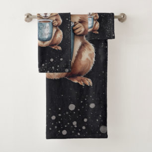 Écureuil avec tasse et neige "Stay Warm"