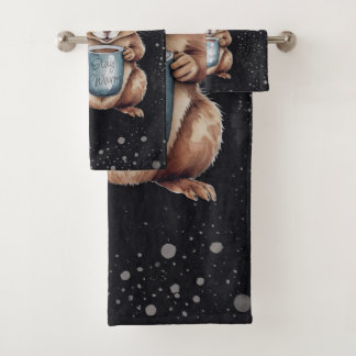 Écureuil avec tasse et neige "Stay Warm"