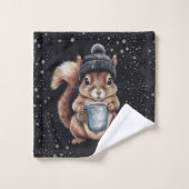 Écureuil avec tasse et neige "Stay Warm" (Gant de toilette)