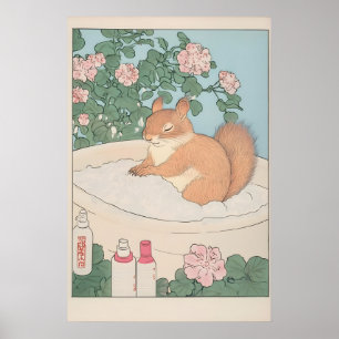 Écureuil dans la baignoire Ukiyo-e Impression Japa
