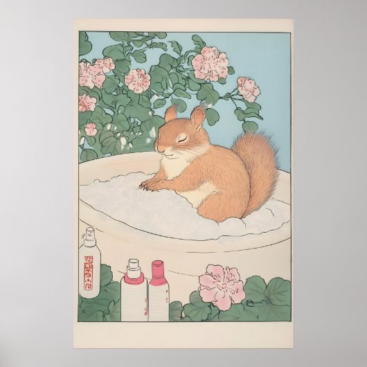 Écureuil dans la baignoire Ukiyo-e Impression Japa (Devant)