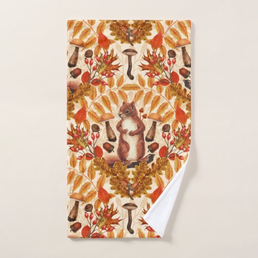Écureuil d'automne sur blanc (Serviette à main)