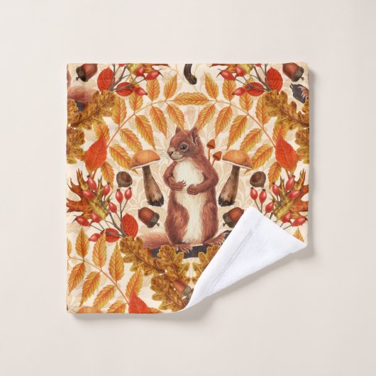 Écureuil d'automne sur blanc (Gant de toilette)