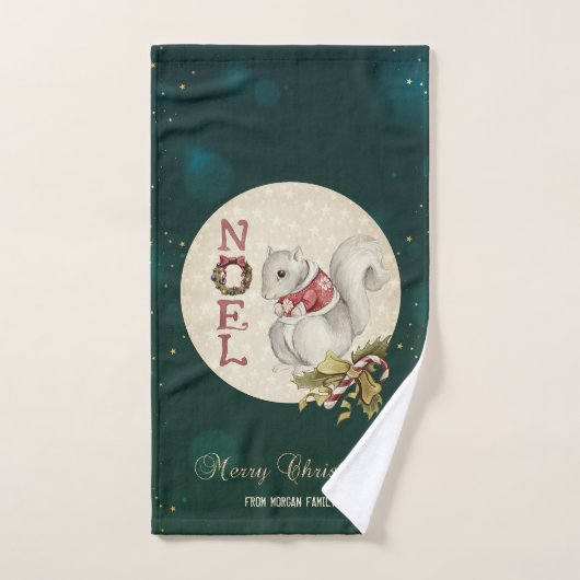 Écureuil de Noël vintage, Flocons de neige (Serviette à main)