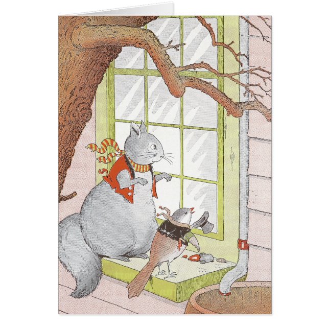 Écureuil et oiseau gris regardant dans la fenêtre (Devant)