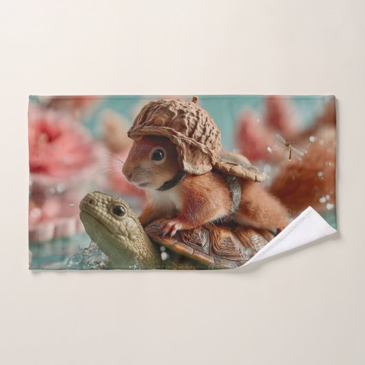Écureuil géant chevauchant une tortue (Serviette à main)