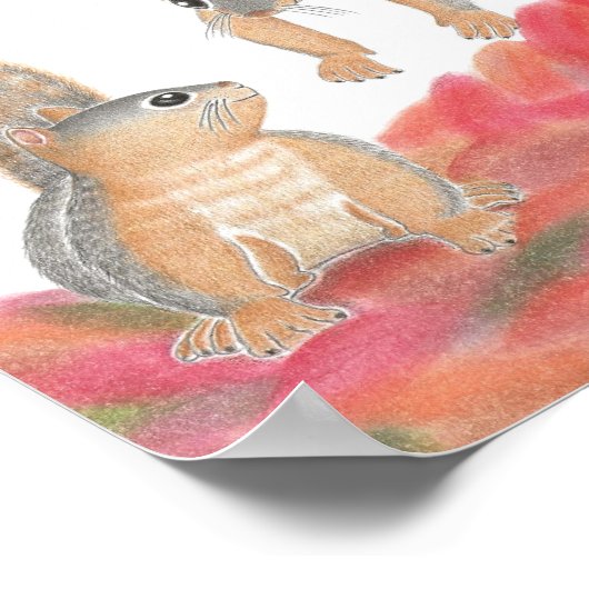 Écureuil mignon Poster d'art feuille de la pépiniè (Coin)