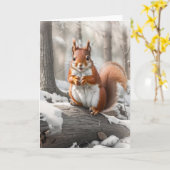 Écureuil rouge mignon dans Snowy Woods | Carte (Fleur jaune)