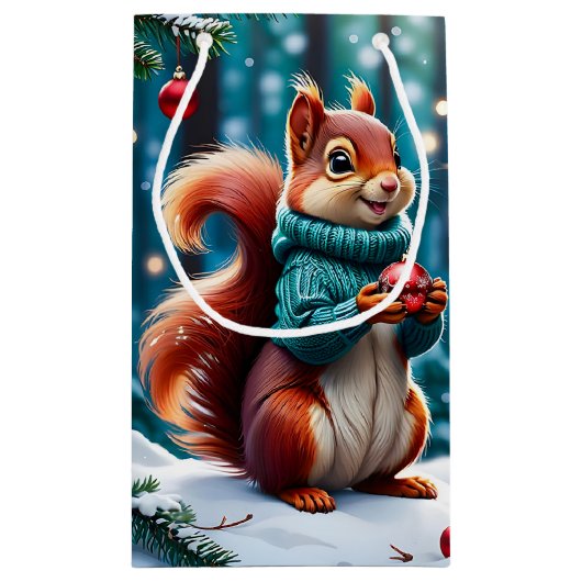 Écureuil rouge mignon en sac cadeau de Noël (Dos)