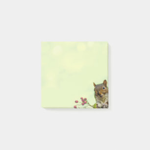 Écureuil sauvage mignon sur des notes Post-it vert