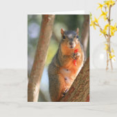 Écureuil tenant la carte de voeux de souffle de (Fleur jaune)