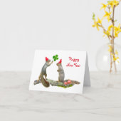 Écureuils avec carte de Nouvel An Casquette rouge (Fleur jaune)