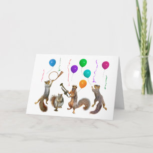 Écureuils avec cornes et ballons Carte d'anniversa