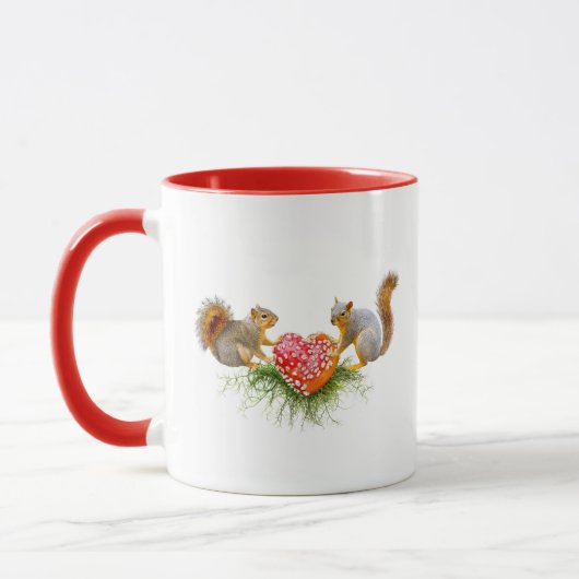 Écureuils avec Mug Coeur de Champignons Rouges (Gauche)