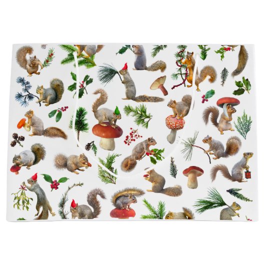 Écureuils avec sac cadeau rouge et vert (Devant)