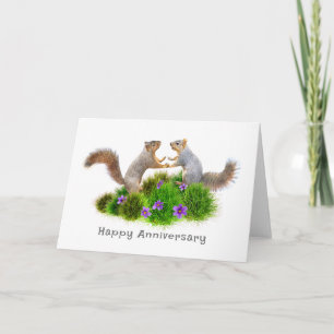 Écureuils en Herbe et Fleurs Carte Anniversaire