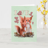 Écureuils roux en amour.. carte (Fleur jaune)