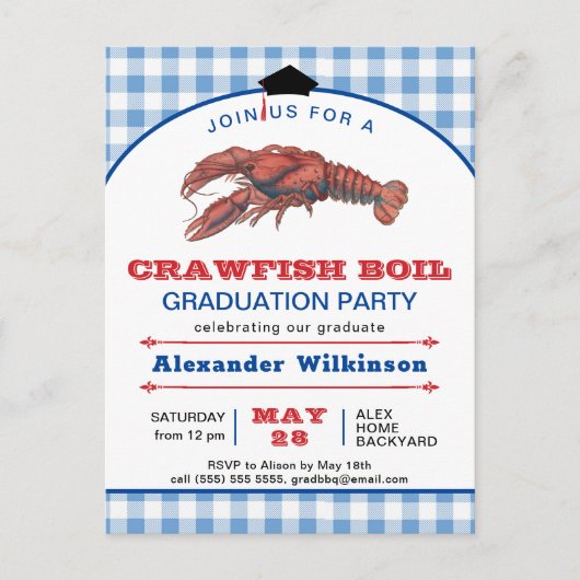 Écuvier Bleu Plaid GRAD Party Invitation (Devant)