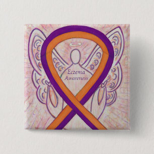 Eczema Awareness Ribbon Angel Custom Button Pin
