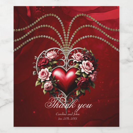 Edel gotisch hart met bloemen. wijn etiket (Enkel label)