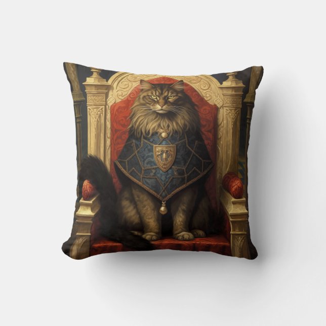 Edel Maine Coon Kat Troon Kunstprint Kussen (Voorkant)