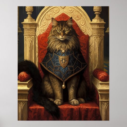 Edele Maine Coon Kat Troon Kunstprint Poster (Voorkant)