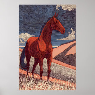 Edele paardenlijn Kunst, Zijprofiel Ros Poster