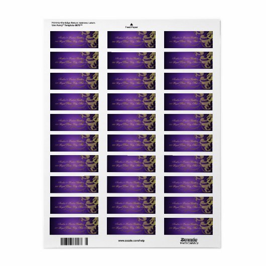 Edele Paarse Textuur Gouden Scroll Adresetiketten Etiket (Full Sheet)
