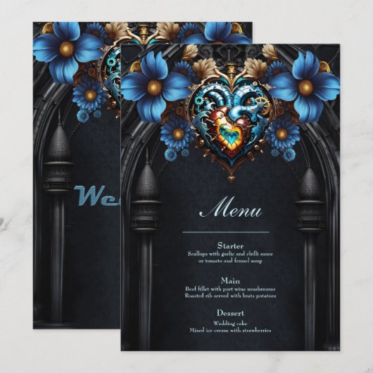 Edele steampunk hart menu (Voorkant / Achterkant)