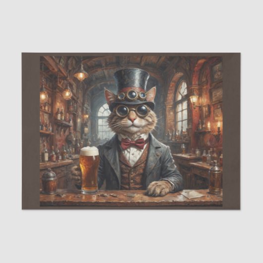 Edele steampunk kat met bril en bier in pub tissuepapier (Voorkant)